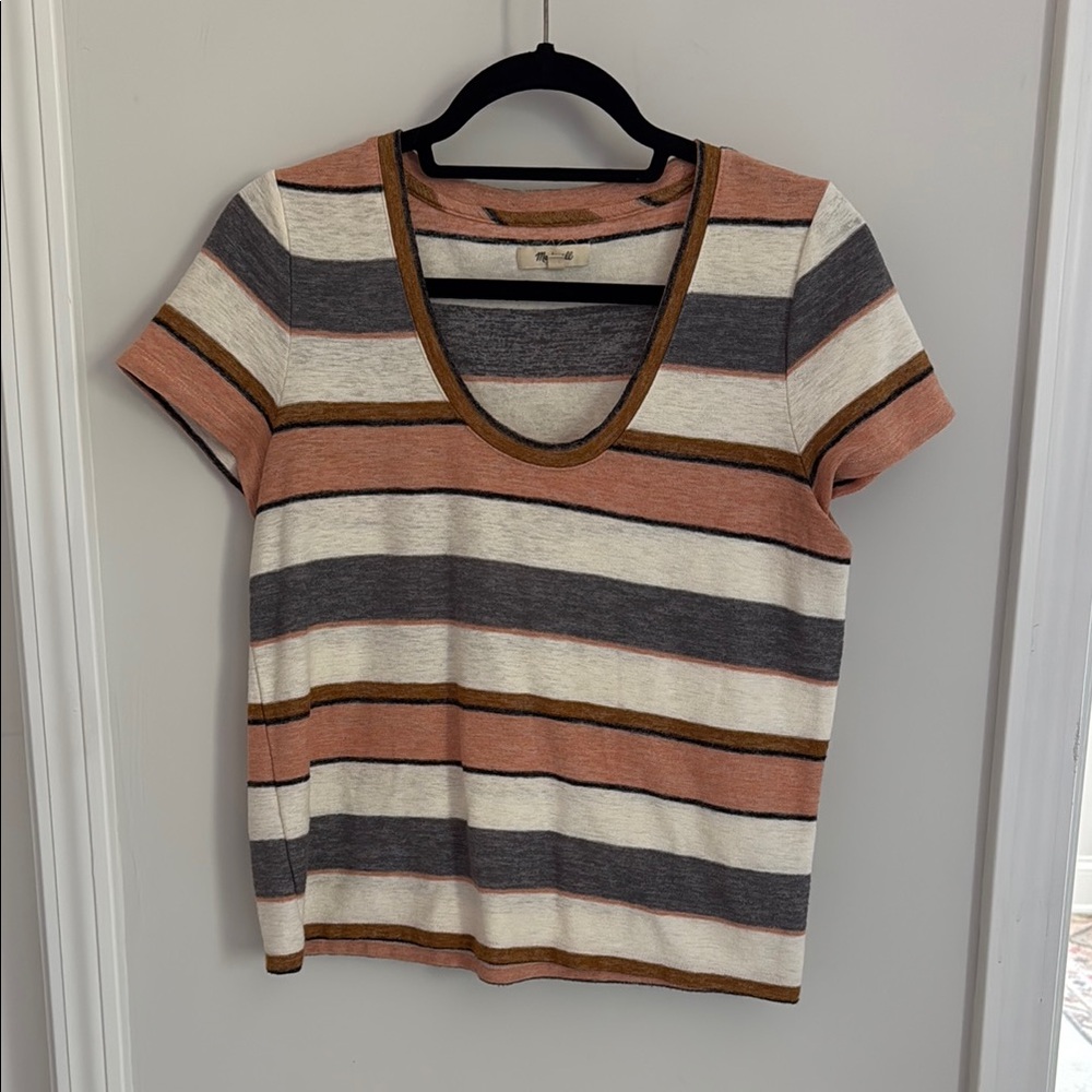 Madewell Orange and Cream Fitted Short Sleeve Tee